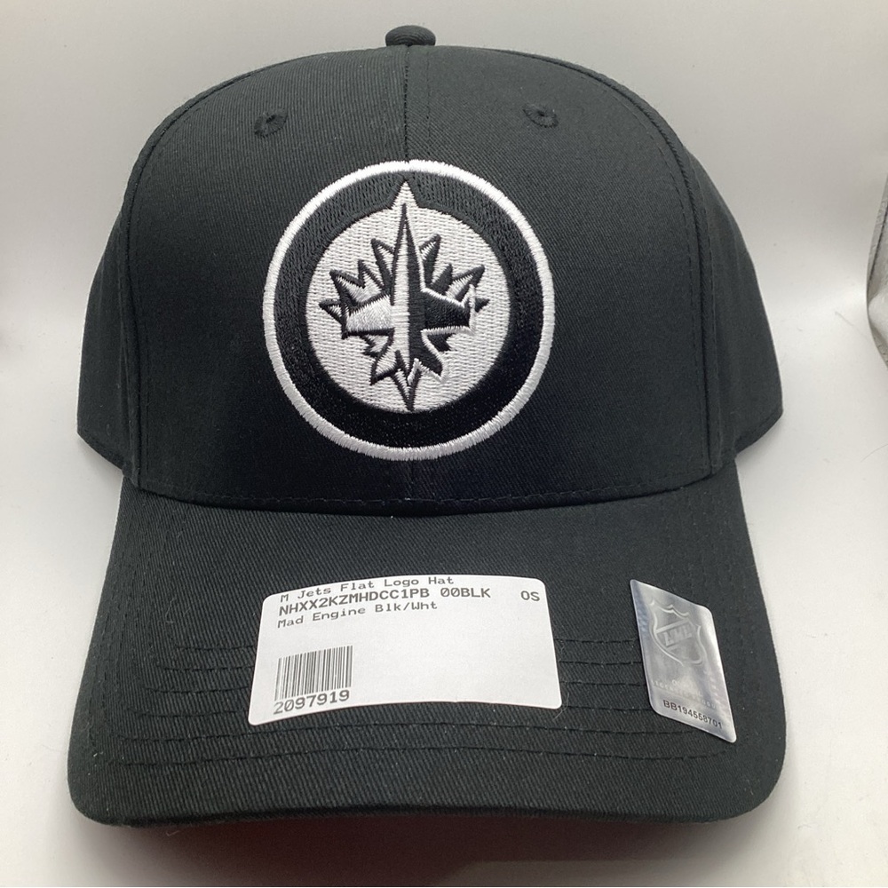 Winnipeg Jets NHL Classic Flat Logo Strap back Cap Hat Mad Engine Black White